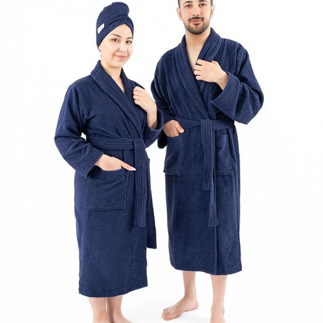 American Soft Linen, 100% Cotton Robes for Women and Men, Soft Lightweight Unisex Couple Turkish Bathrobes, Small - Blue
