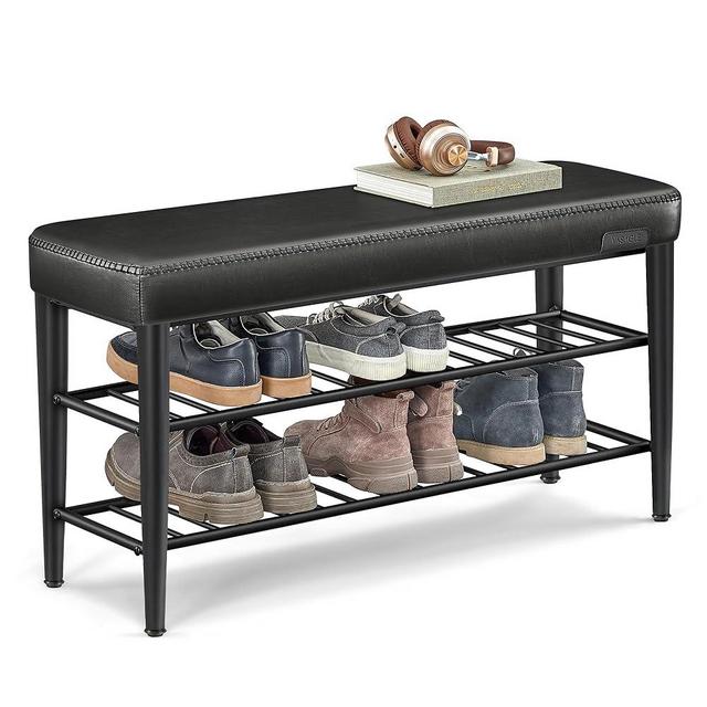 VASAGLE EKHO Collection - Shoe Rack Bench, Storage Bench for Entryway, Synthetic Leather with Stitching, Mid-Century Modern, Loads 300 lb, 11.8 x 39.4 x 19.7 Inches, Ink Black ULSB113B01