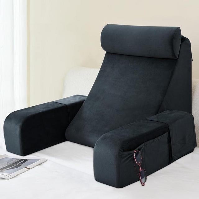 ENITYA Back Pillow for Bed Sitting up, Reading Pillow for Sitting in Bed Adult, Back Support Pillow with Arms for Watching TV/Reading/Gaming/Resting, Medium 19"(Black)