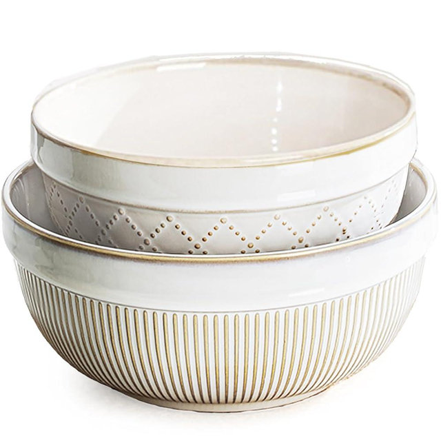 getstar Large Serving Bowls, Ceramic Salad Bowl Set of 4, Microwave and Dishwasher Safe, Farmhouse Kitchen Decorative Nesting Bowls Set (8"+7")