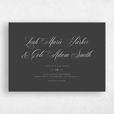 Dark Charcoal, Black Wedding Invitation - Lennon Landscape