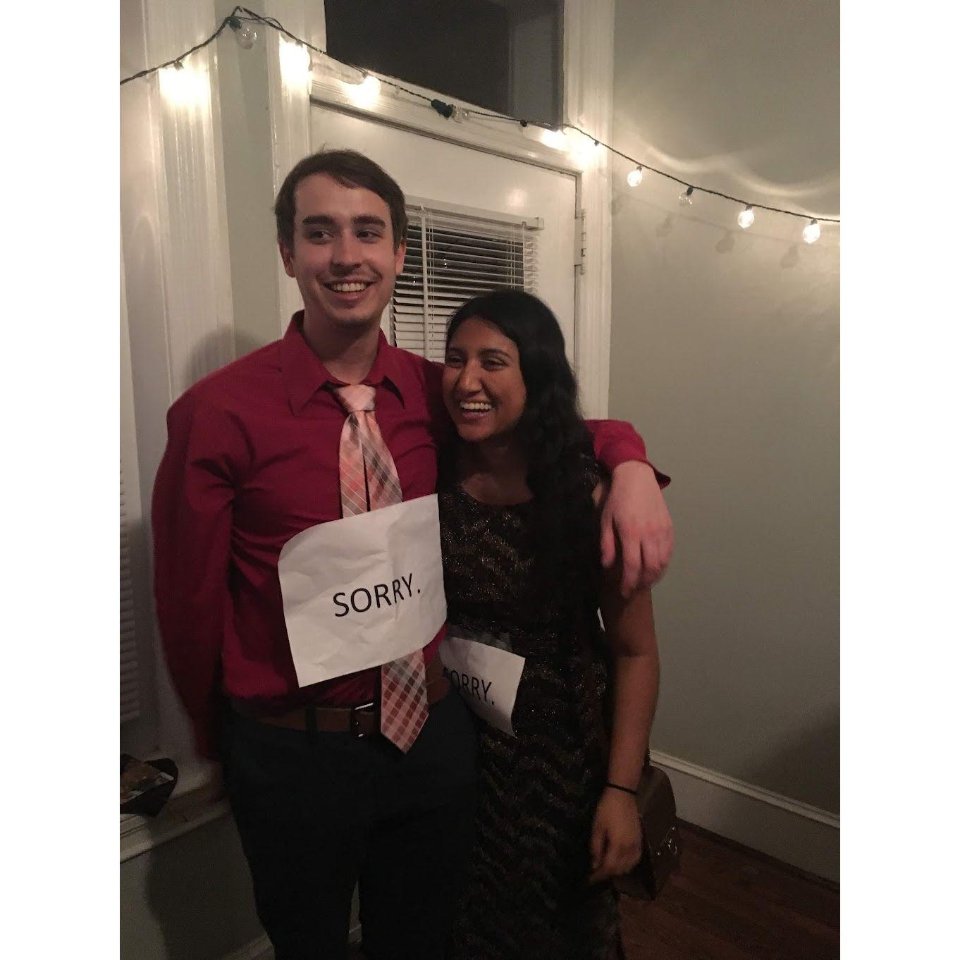 Jason and Saranya going as "Formal Apologies" for Halloween!