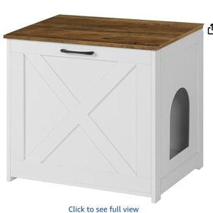 Dwanton Cat Litter Box Furniture Hidden, Cat Litter Box Enclosure, Reversible Entrance Can Be on Left or Right Side, Indoor Cabinet, Wooden Washroom, End Table, White and Warm Brown, 23.6" L