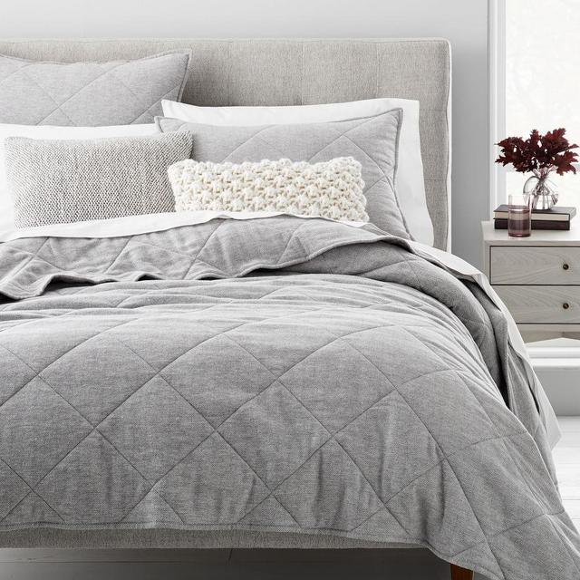 Flannel Herringbone Coverlet, Medium Gray, Full/Queen