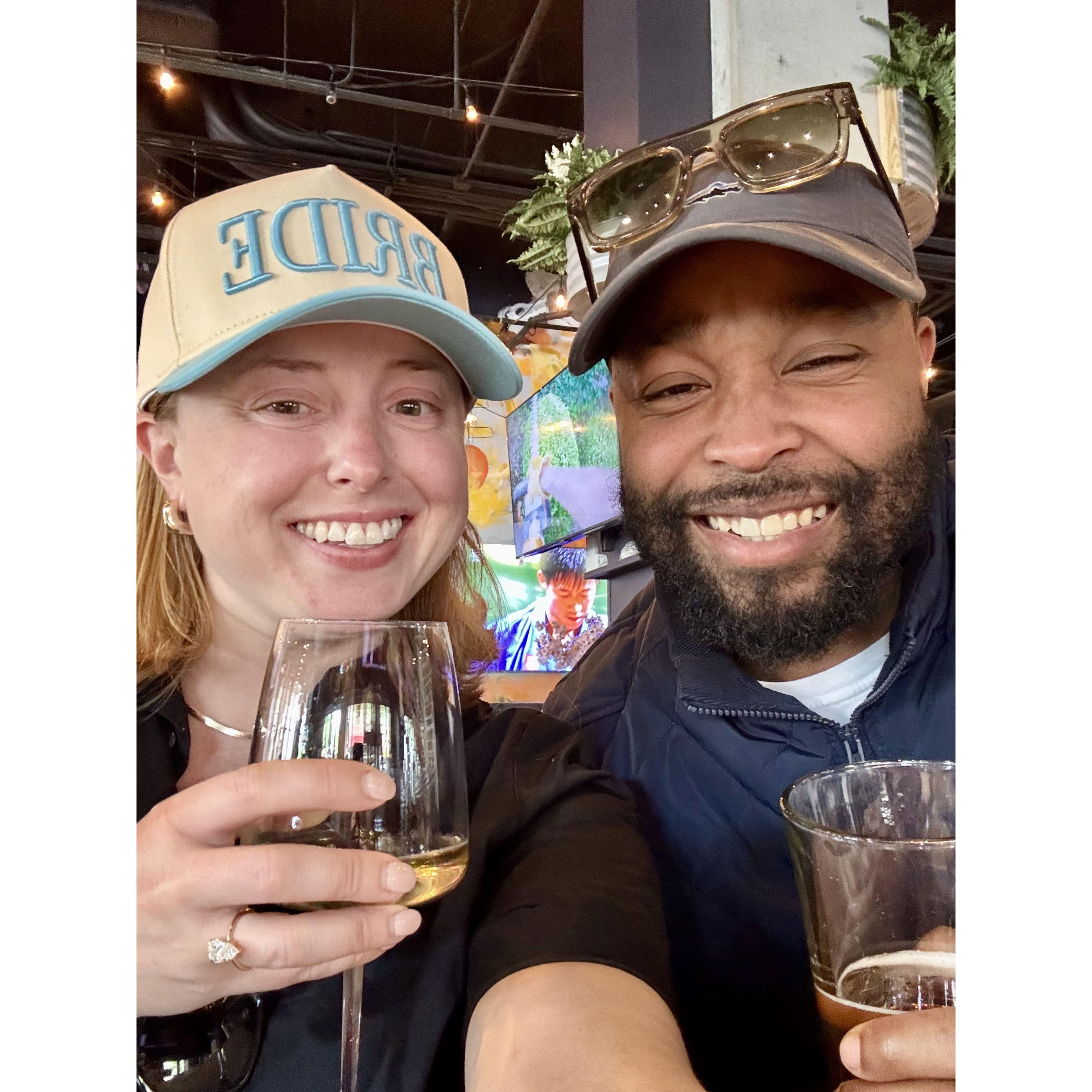 A few days ago celebrating picking our venue after a day of tours!