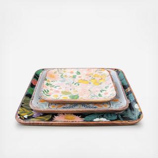 3-Piece Square Enameled Floral Bee Tray Set