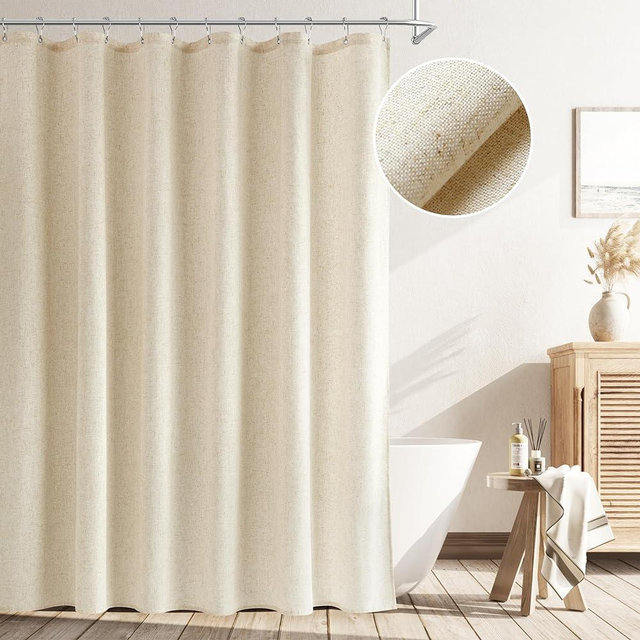 Naturoom Beige Shower Curtain, Linen Textured Fabric Shower Curtains for Bathroom Modern Farmhouse Neutral Tone Premium Quality Fabric Bohemian Rustic Cottage Country Bathroom Decor, Cream, 72 x 72