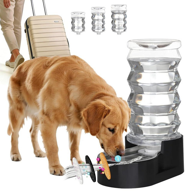 RIZZARI Dog Water Dispenser Bowl: 8L Large Black Stainless Steel Automatic Pet Dispenser with Triple Filter and Specialized Brush - for Senior Dogs with Joint Problems in Garage Garden
