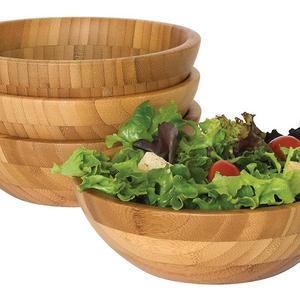 Lipper International 8203-4 Bamboo Wood Salad Bowls, Small, 7" Diameter x 2.25" Height, Set of 4 Bowls