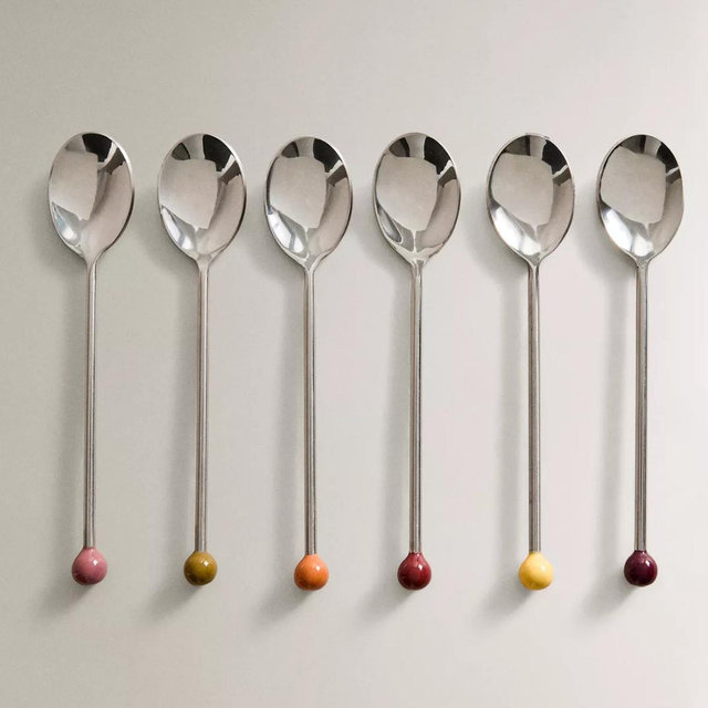 SET OF STEEL DESSERT SPOONS WITH COLORED DETAIL (SET OF 6)