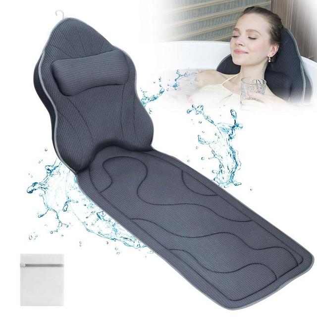 Poemland Luxury Thick Full Body Bath Pillows Mat & Cushion for Bathtub Headrest Neck Shoulder Support Comfort Relaxation Spa Accessories Perfect for a Spa Soak in Bathtub (Gray)