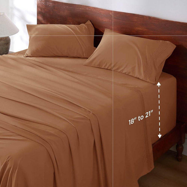 Bedsure Deep Pocket Queen Sheets Set - Fits Mattresses Up to 21 Inches Thick - 4 Piece GentleSoft Bed Sheets, Moisture Wicking, Soft & Cooling Bedsheet & Pillowcases, Easy & Secure Fit, Orange