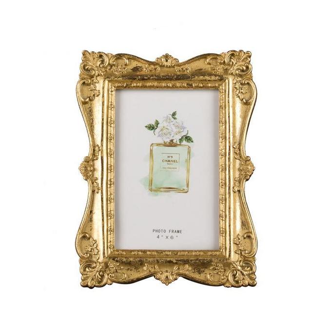 Kaolituis V02 Vintage Picture Frame 4x6 with Gold Trim Antique Tabletop Wall Hanging Photo Frame with Glass Front for Home Decor,Gift Idea (Gold)