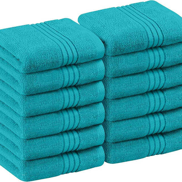Utopia Towels (12 Pack Luxury Wash Cloths Set (12 x 12 Inches) 600 GSM 100% Cotton Ring Spun, Highly Absorbent and Soft Feel Washcloths for Bathroom, Spa, Gym, and Face Towel (Turquoise)