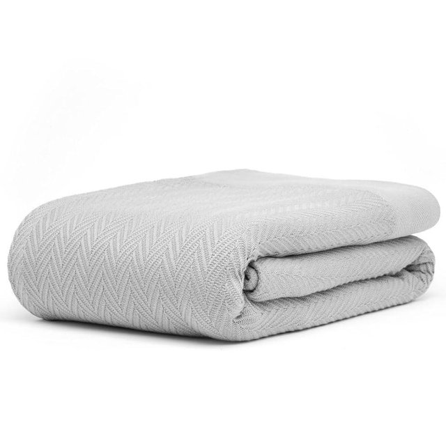9Threads 100% Cotton Herringbone Weave Blankets, 90"X90" Queen, Throw Blanket for Bed,All Season Cotton Blanket, Cozy Blanket,Throws Bed Blanket,Throw Blanket for Couch,Modern Home Decor -Light Grey