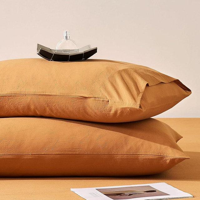 JELLYMONI Pillowcases King Set of 2 Washed Cotton Envelope Pillow Covers Linen-Like Texture,Amber Orange 20×36in Bed Pillow Cases Soft Breathable (Pillows are not Included)