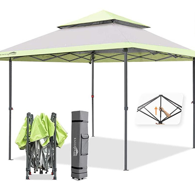 EAGLE PEAK 13' x 13' Straight Leg Pop Up Canopy Tent Instant Outdoor Canopy Easy Set-up Folding Shelter w/ Auto Extending Eaves 169 Square Feet of Shade (Gray/Green)