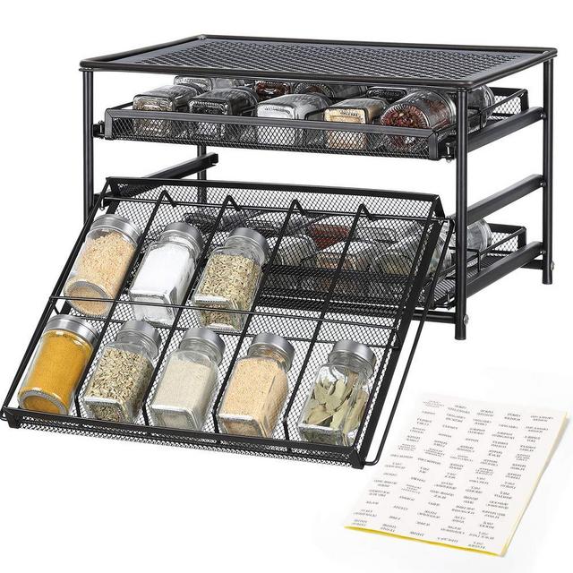 NEX Spice Rack Organizer 3 Tier Metal Spice Drawer Storage 30 Bottle Spice Organizer for Kitchen Cabinet Countertop, Brown