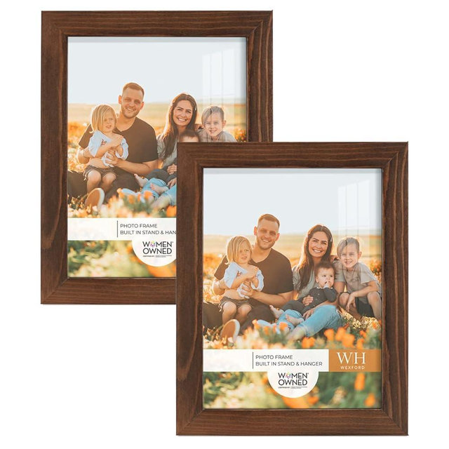 Renditions Gallery 6x8 inch Picture Frame Chestnut Wood Grain Frame, Set of 2 High-end Modern Style, Made of Solid Wood and High Definition Glass for Wall and Tabletop Photo Display