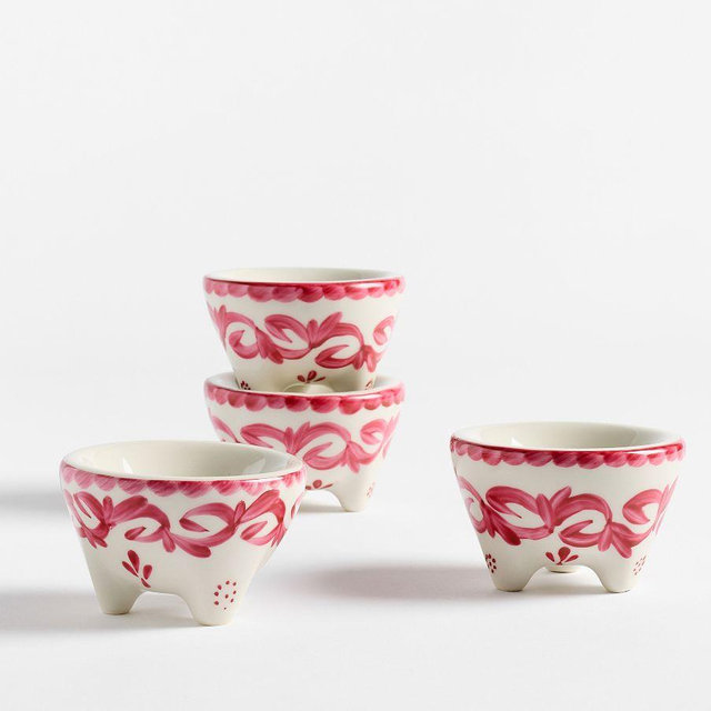 Puebla Porcelain Mini Molcajetes, Set of 4 - Pink/White