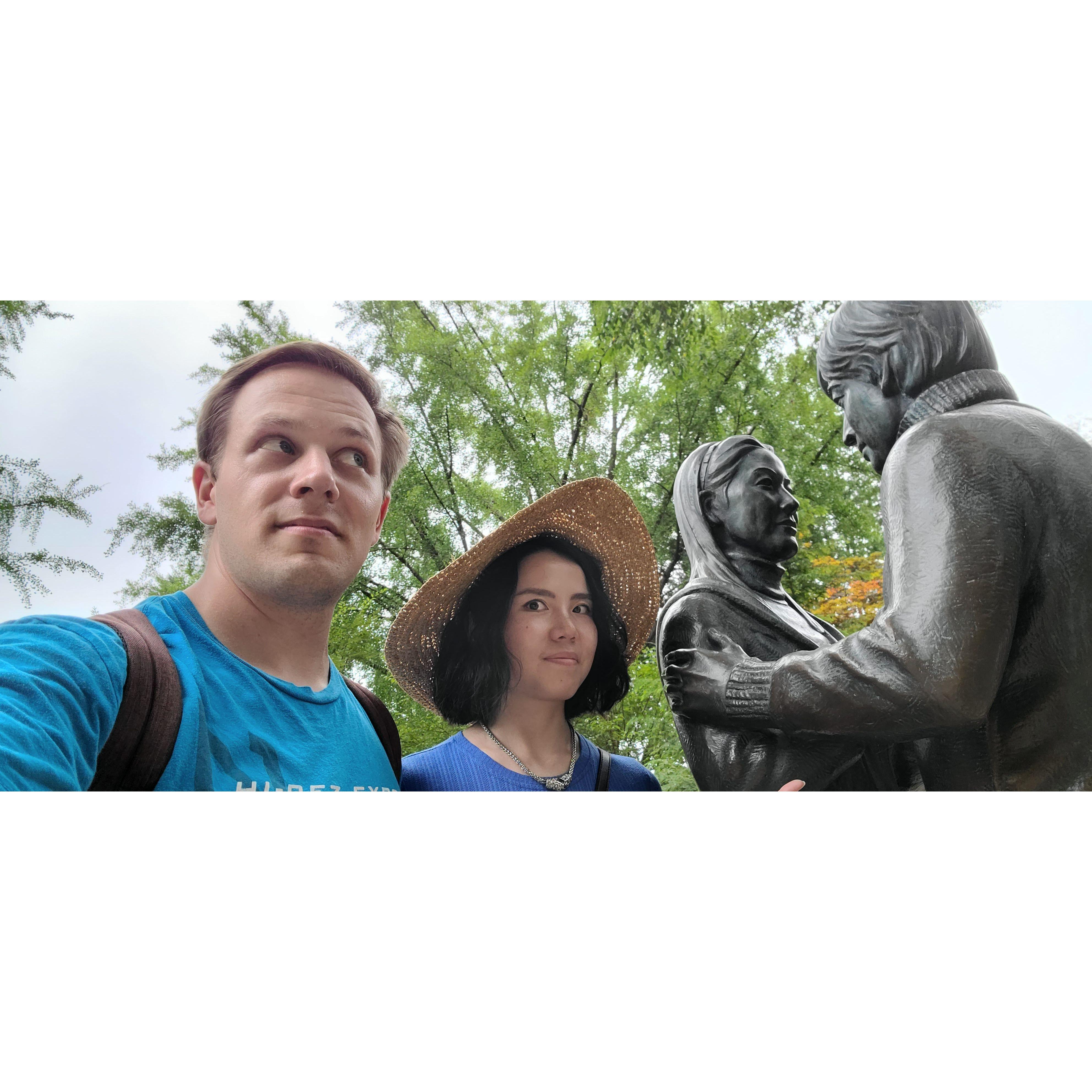 Statue of 2 a famous Korean movie scene shot on Nami island. [Aug 2023]