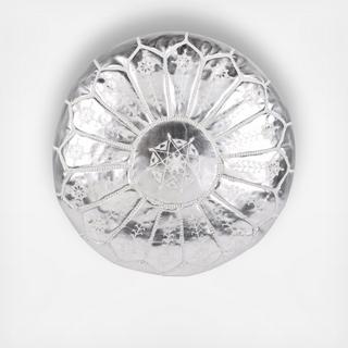Embroidered Starburst Faux Metallic Leather Pouf