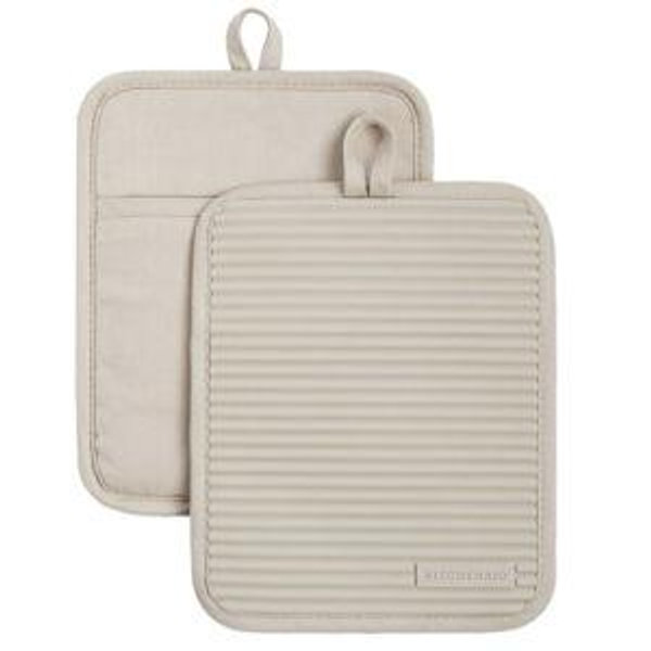 KitchenAid Ribbed Soft Silicone Pot Holder 2-Pack Set, Milkshake Tan, 7"x9"