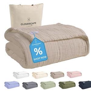 Cloud Scape Linen 4 Layer Oversized Muslin Blanket King Size - 100% Cotton, Lightweight & Breathable All Season Blanket for Bed, fits California King, 92x108, Beige Fog