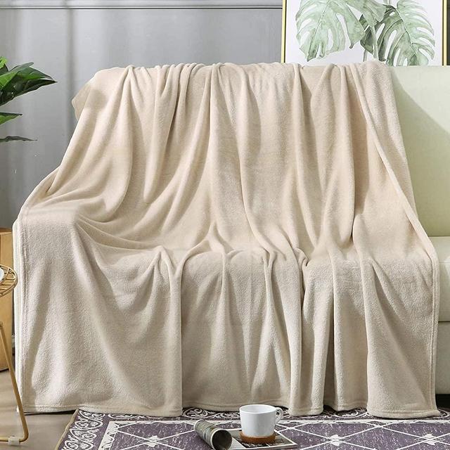 BEAUTEX Fleece Blanket King Size Super Soft Flannel Throw Blanket Lightweight Fuzzy Plush Blanket for Couch Sofa or Bed All Seasons (Ivory, 108" x 90")