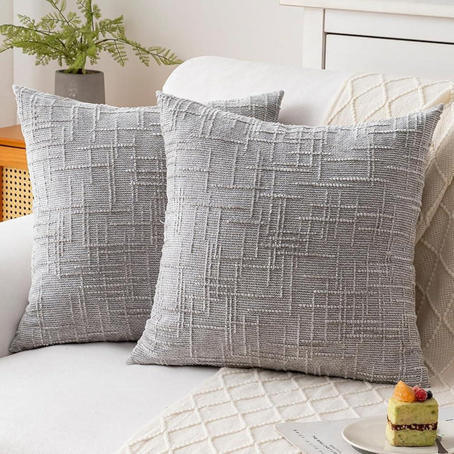 ZSkogur Decorative Throw Pillow Covers 18x18 Inch Set of 2, Soft Solid Farmhouse Chenille Couch Pillows, Spring Pillow Covers for Couch Sofa Bed Living Room Home Decor Pillowcase, Light Gray