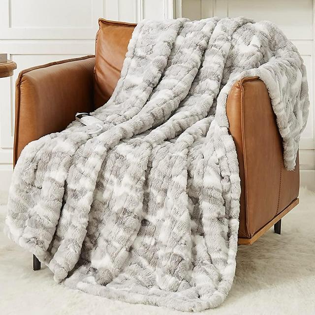 Guohaoi Heated Blanket Electric Throw,10 Heating Levels Fast Heating,1/2/4/6/8 Hour Auto Off,Faux Rabbit Fur/Sherpa Heater Blanket Over-Heated Protection,no Shedding,ETL Certified(Grey 50"x 60")
