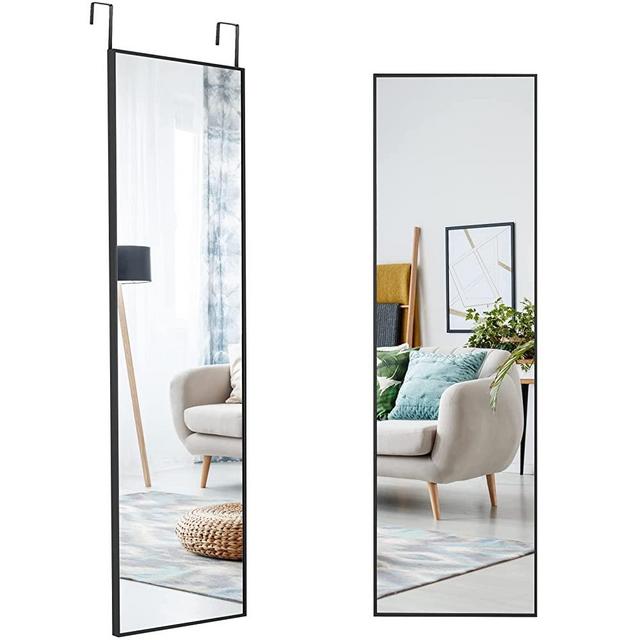 Over The Door Mirror Mirrotek Full Length Mirror Aluminum Frame Black Mirror. 13.7 x 48 Inches.