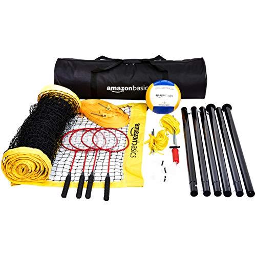 AmazonBasics Outdoor Volleyball And Badminton Combo Set With Net