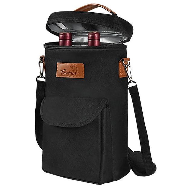 Tirrinia 2 Bottle Wine Gift Tote Carrier - Leakproof & Insulated with large pockets Wine Cooler Bag for Travel, Wine Tasting, Party, Dinner,Great Valentine's Day Gift for Wine Lover