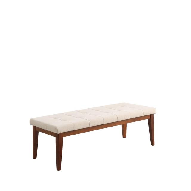 Ore International Tufted Bench with Maple Legs Cream