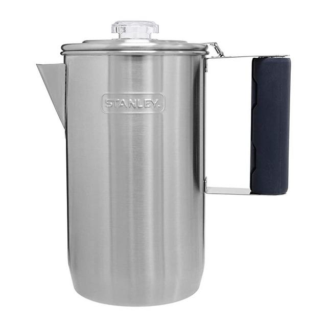 Stanley Camp Percolator w/Silicone Cool Grip - Easy Carry, 6 Cup Stainless Steel Coffee Pot, 1.1 QT Old School Coffee Maker