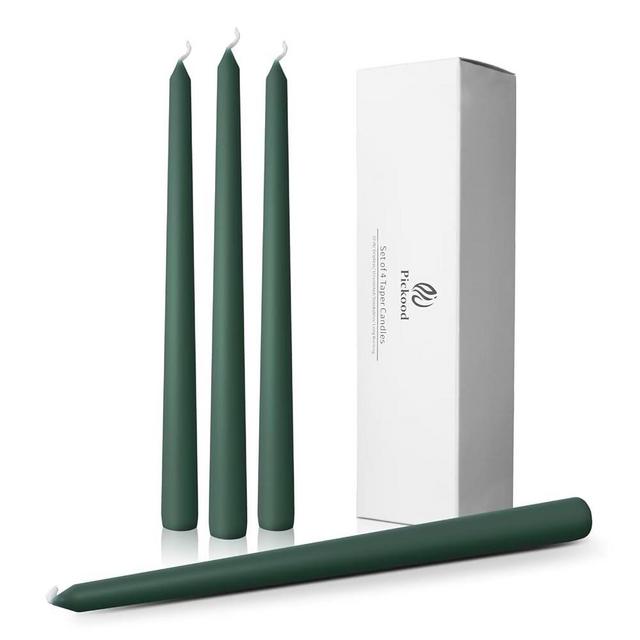 Pickood 10-Inch Tall Dripless Taper Candles Set of 4 - Dark Green Tapered Candles, Perfect for Christmas - Smokeless, Unscented, Long Burning - Hand Poured, Colored Tall Candlesticks - Hunter Green