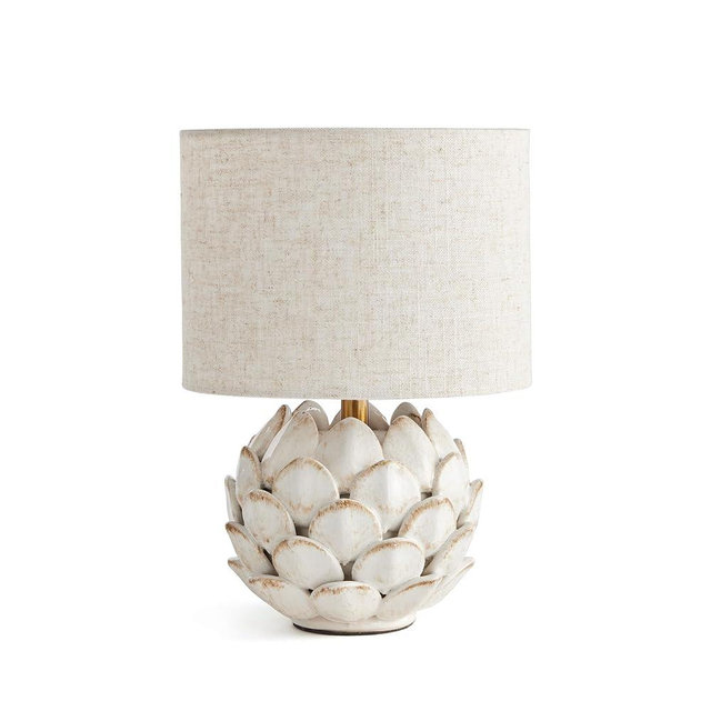 Napa Home & Garden 7.75" x 12" Declan Decorative Artichoke Pattern Ceramic Mini Table Desk Lamp w/Linen Shade All Seasons Home Office Living Room End Table Bedroom Bedside Table Decor Decoration