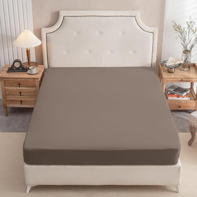 PURE ERA Jersey Knit Cotton Fitted Bottom Sheet ONLY (No Flat Sheet or Pillow Cases) Extra Deep Pocket Up to 15" to 20" Ultra Soft Comfy Breathable Solid Brown King