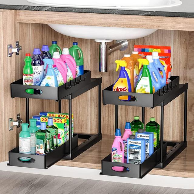 Under Sink Organizers and Storage, Avaspot 2 Pack Under Sliding Cabinet Organizer Double Pull Out Kitchen Bathroom Sink Organizer