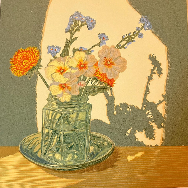 Dandelion and Primrose, linocut.