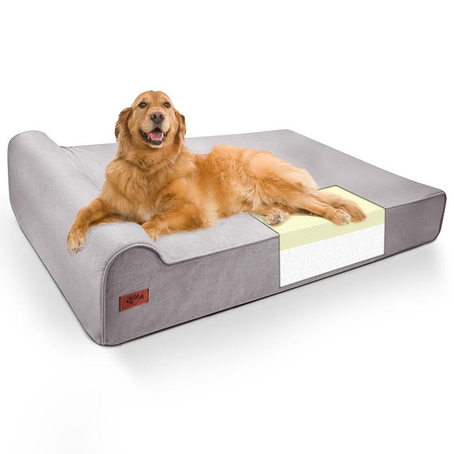 Sytopia XXL Memory Foam Dog Bed, 7 Inch Thick Extra Large Orthopedic Couch for Senior Dogs Over 100 Pounds, Water Resistant and Washable Cover, Liner, Grey