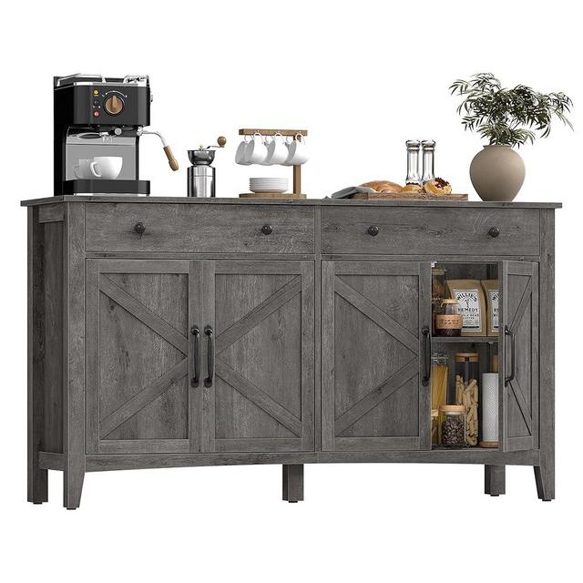 VASAGLE LIRY Collection - Buffet Cabinet, Coffee Bar Cabinet with 2 Drawers, Adjustable Shelves, Sideboard Storage with Cable Holes, Drawer Dividers, Misty Gray UBBK381GW01S