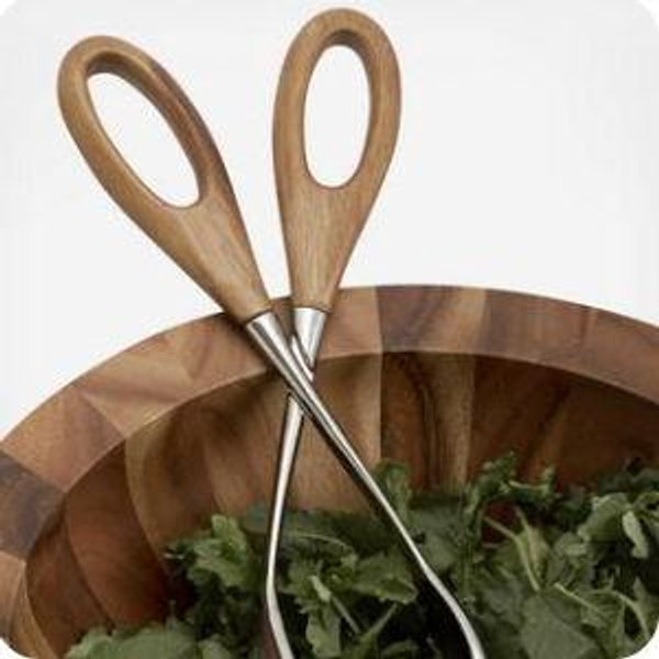 Nambe Curvo Wooden & Stainless Steel Salad Scissors