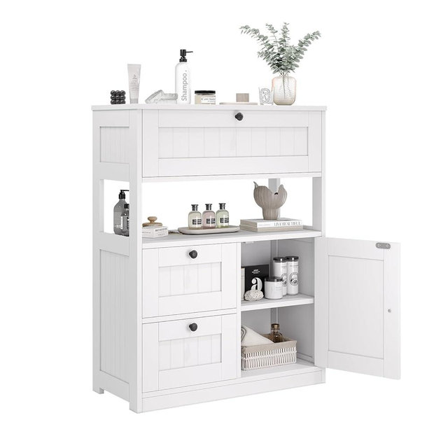GRUSIGN Bathroom Cabinet, Modern Bathroom Floor Storage Cabinet Organizer with 1 Door and 3 Drawers, Freestanding Cupboard for Kitchen/Living Room Use
