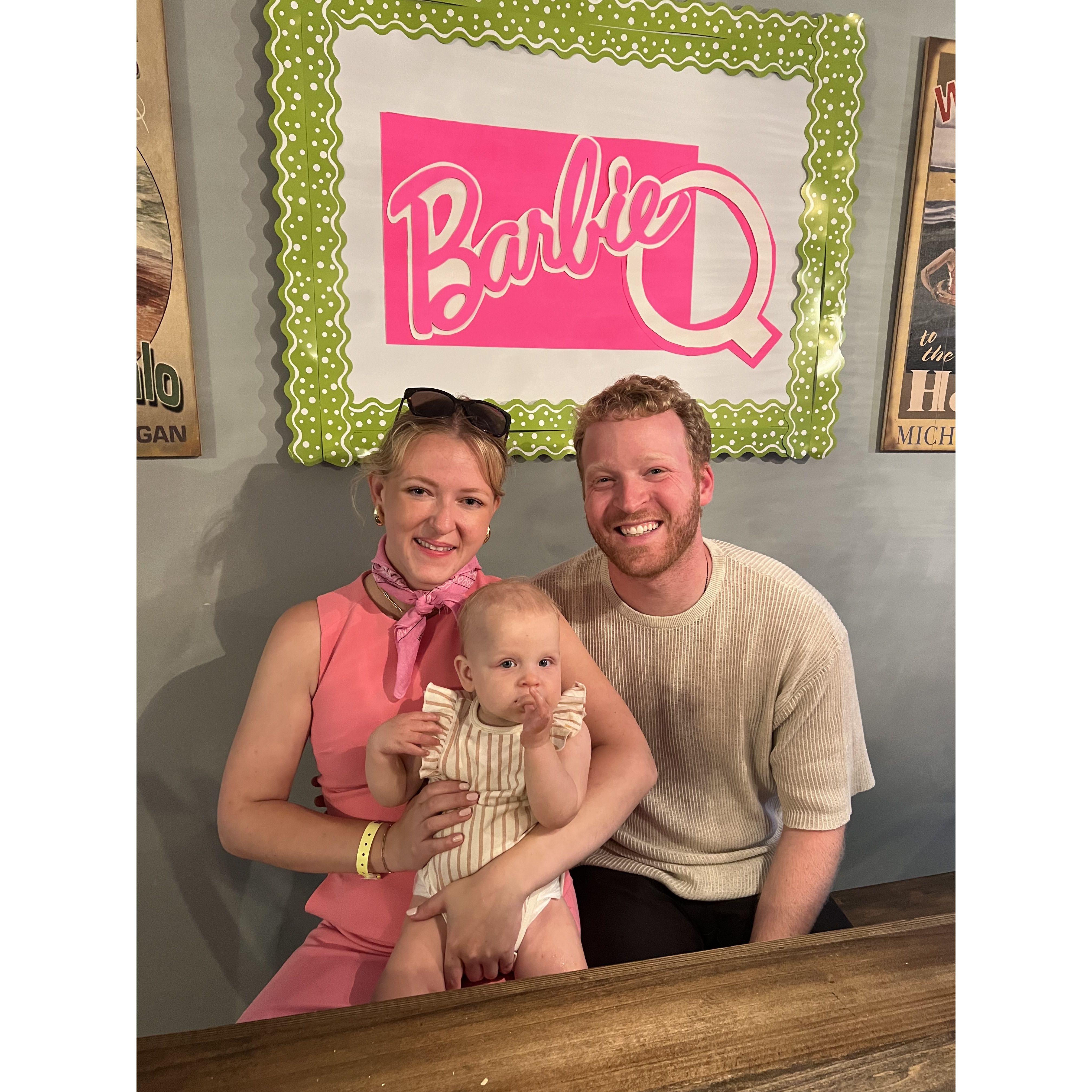 Loving on Kimi's niece, Gwynne, during a family Barbie-Q