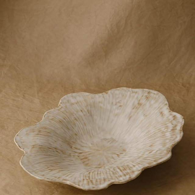 WENSHUO Stoneware Fruit Bowl,Reactive Glaze 13.5" L × 10.8" W (Curd Color)
