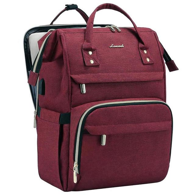 LOVEVOOK Laptop Backpack Women, 17 Inch Computer Backpack with Charger, Water Resistant Teacher Bag Work Backpack with Laptop Compartment for Travel Business College, Wine-Red