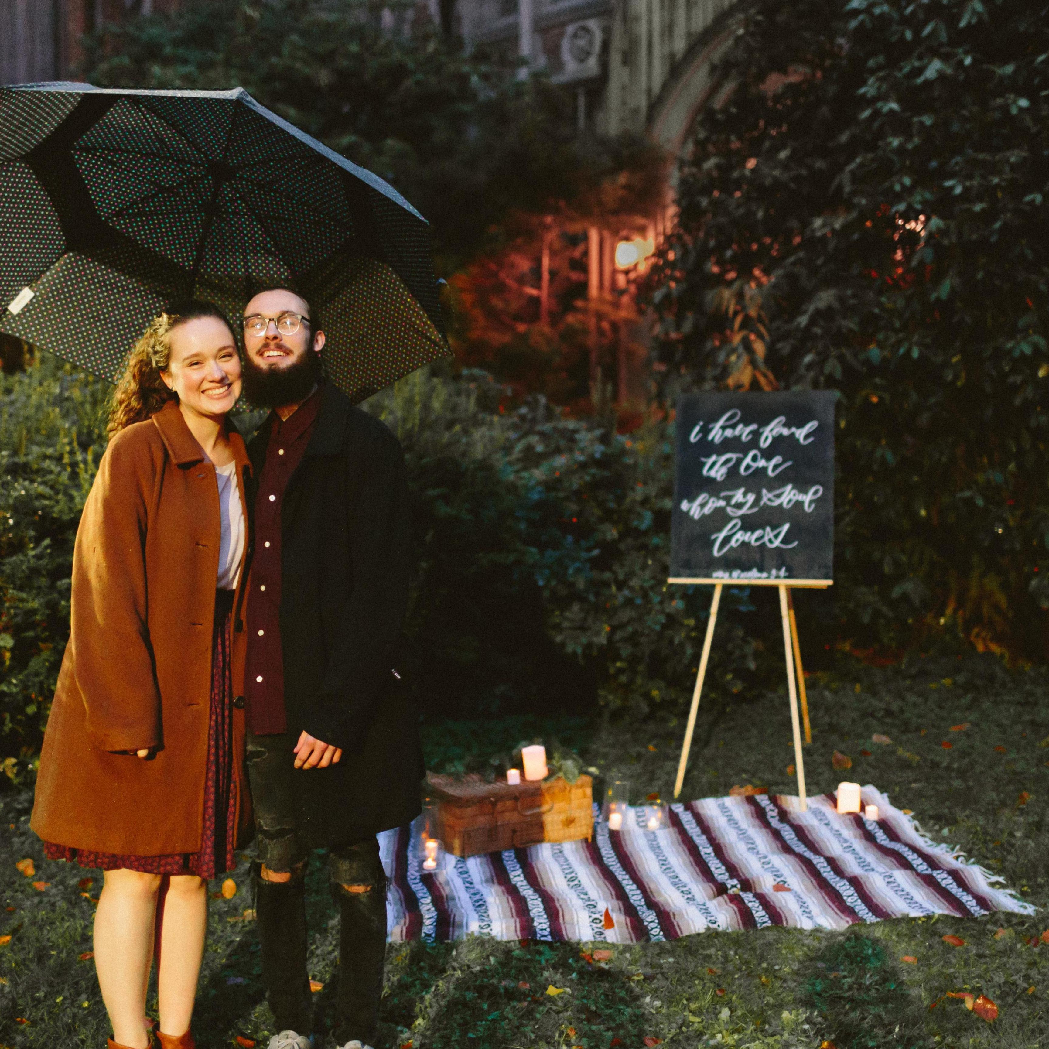 When Cade proposed, November 19, 2017 in front of the Anderson Building in the University District of Seattle