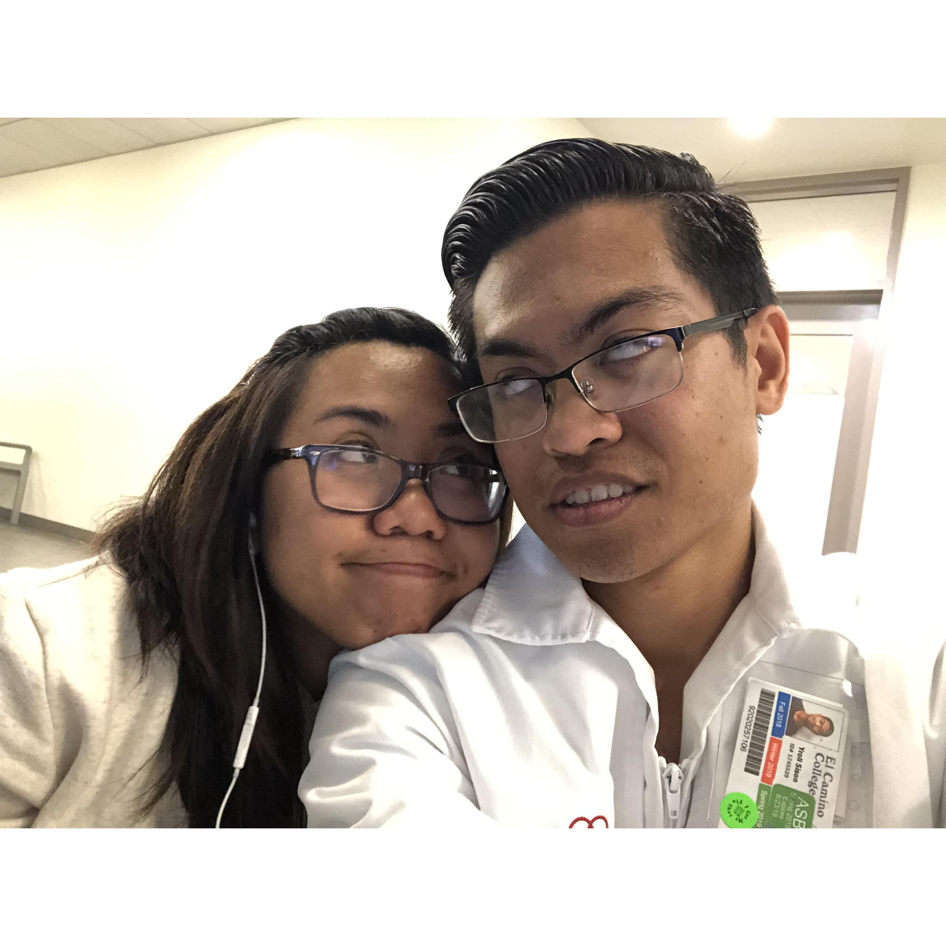 Early morning, right before taking an exam in nursing school.